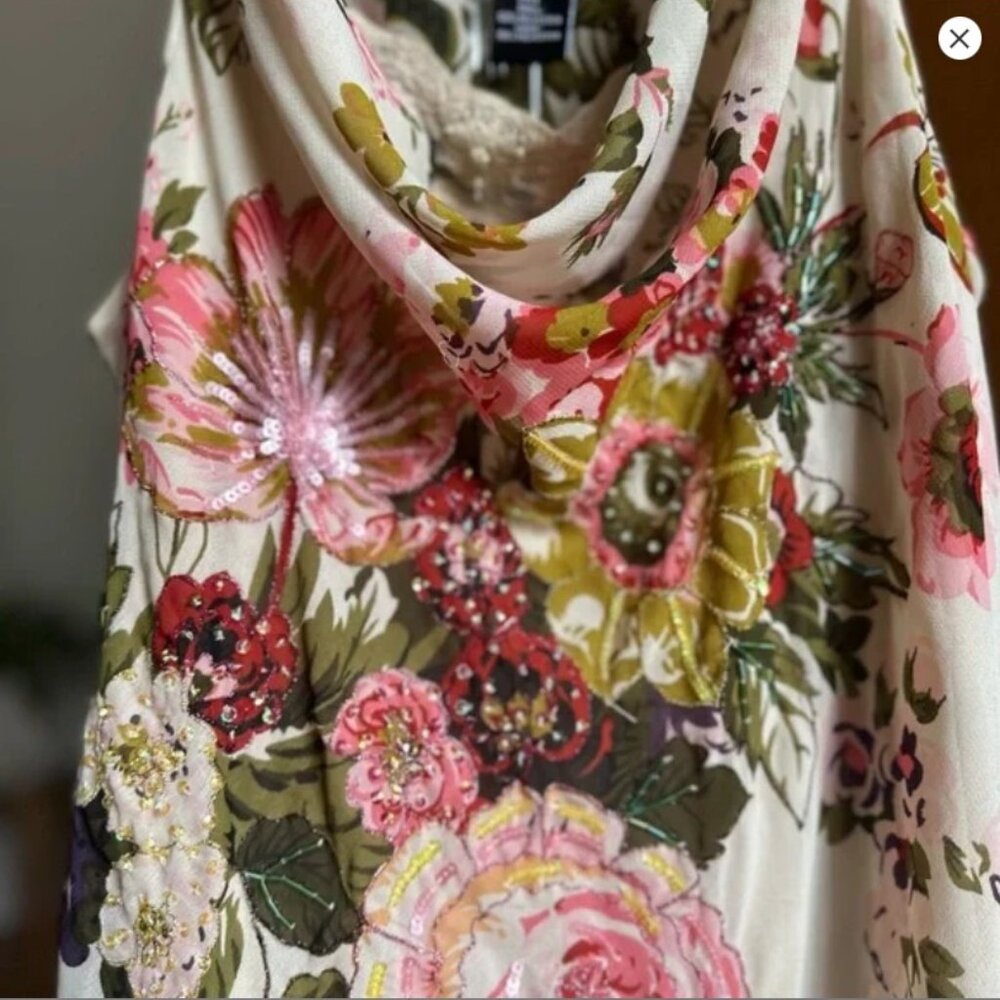 Y2K Whimsical Floral Beaded Sequin Fairycore Dress | L | EVC | Asymmetric Hem - Picture 4 of 7